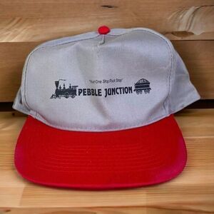 Vintage 90s Pebble Junction Train Logo Snapback Hat OTTO Cap Gray Red‎ Retro